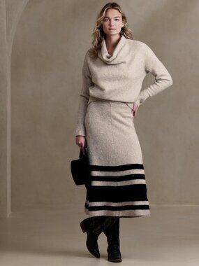 BANANA REPUBLIC Tulsi Blanket Stripe Wool Yak Blend Midi Sweater Skirt, Size S